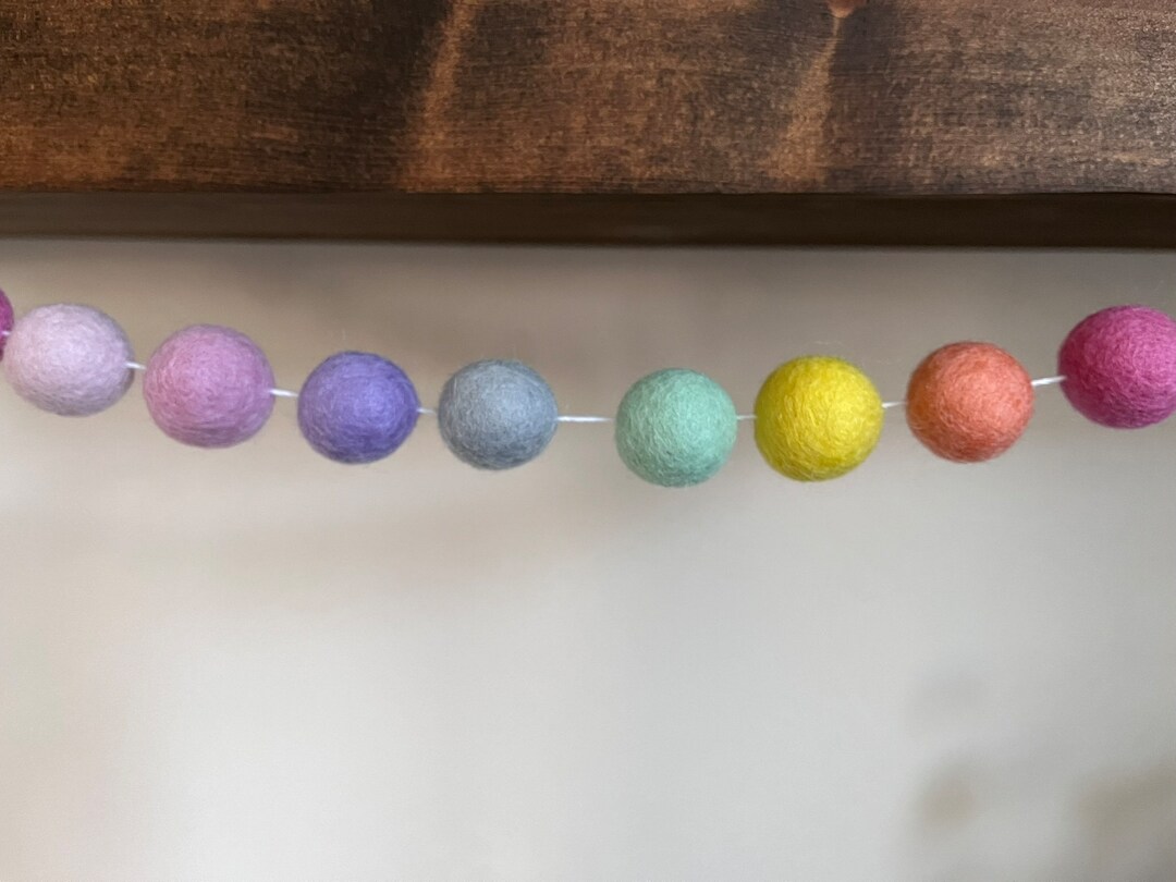 Rainbow Felt Ball Garland, Pastel Rainbow Felt Ball Garland - Etsy