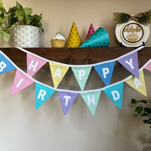 Handmade Pastel Fabric Happy Birthday Banner