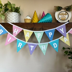 Birthday Banner, Birthday Bunting, Happy Birthday Pastel Colors