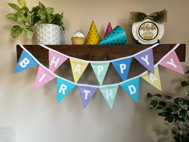 Birthday Banner, Birthday Bunting, Happy Birthday Pastel Colors