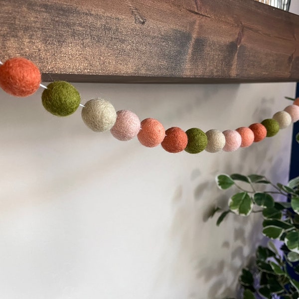 Peaches and Cream Felt Ball Garland, Boho Color Palette, Desert Colors