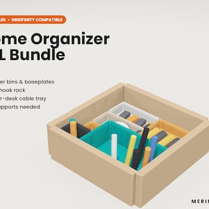 Gridfinity Compatible Home Organizer Bundle, Drawer Bins, Wall Rack, Cable Tray (STL Files)