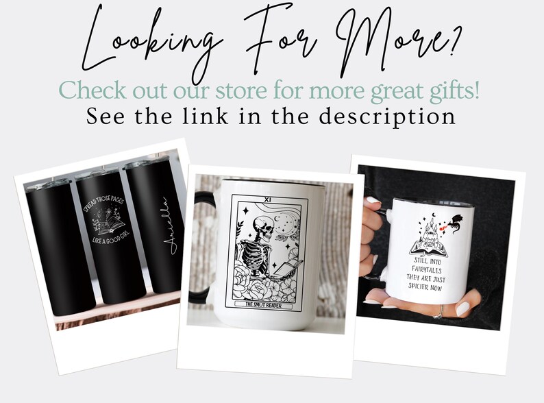 May include: Three stainless steel tumblers with black and white designs. The tumblers feature the text "Spread those pages like a good girl", "Ariella", and "The Only Reader".