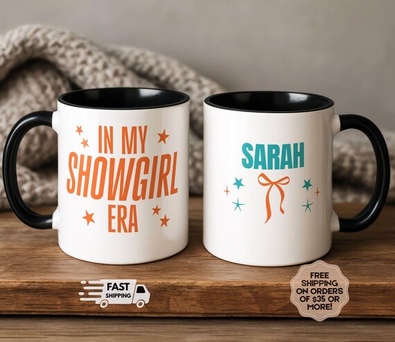 In My Showgirl Era Mug, Trendy Coffee Cup With Color Handle, Showgirl Gift, Vegas Bachelorette Mug, Showgirl Era Drinkware, Personalized Mug