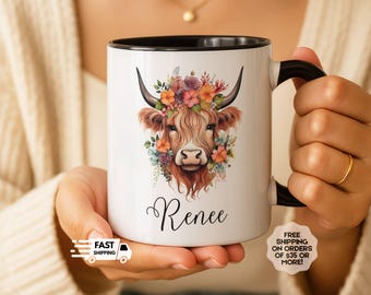 Personalized Highland Cow Mug, Highland Cow Gifts, Gifts for Cow Lovers, Cow Lovers Gifts, Farm Animal Gifts, Highland Cow Cup, Boho Gifts