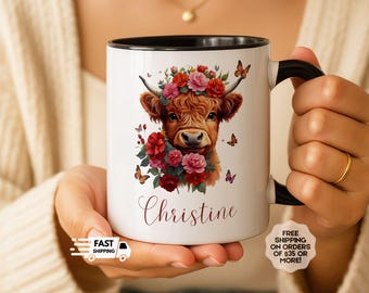 Personalized Highland Cow Mug, Highland Cow Gifts, Gifts for Cow Lovers, Cow Lovers Gifts, Farm Animal Gifts, Highland Cow Cup, Boho Gifts