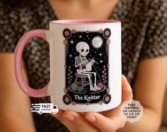 Personalized Knitting Mug, Funny Skeleton Knitter Coffee Cup, Custom Yarn Lover Gift, Crochet or Knitting Enthusiast Mug, Knitting Humor
