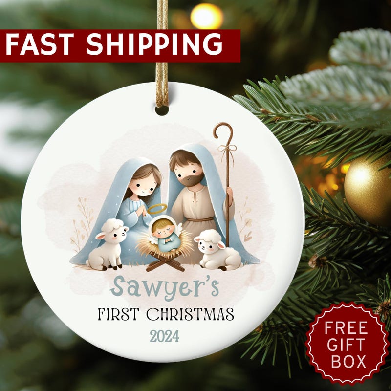 🔥Hot Sale-20% OFF🔥Personalized Christian Baby First Christmas Ornament, Nativity Ornament, Baby Shower Gift, Baby Family Keepsake, Custom Christmas Nativity