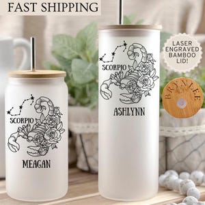 Personalized Scorpio Zodiac Cup, Scorpio Horoscope Glass Tumbler,  Scorpio Constellation gift, Scorpio Astrology Glass Can, Scorpio Gifts