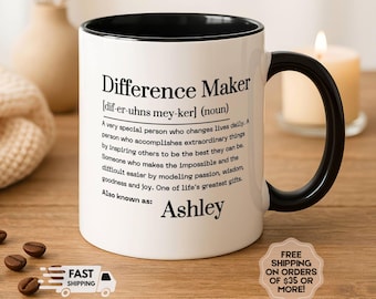 Personalized Difference Maker Mug, Mentor Appreciation Gift, Thank You Gift for Teacher, Boss, Leader, Employee, Custom Name Mug