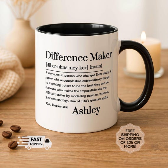 Personalized Difference Maker Mug, Mentor Appreciation Gift, Thank You Gift for Teacher, Boss, Leader, Employee, Custom Name Mug