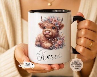 Personalized Highland Cow Mug, Highland Cow Gifts, Gifts for Cow Lovers, Cow Lovers Gifts, Farm Animal Gifts, Highland Cow Cup, Boho Gifts