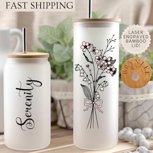 Personalized Birth Flower Tumbler, Gifts for Her, Mother&#39;s Day Gift, Bridesmaid Proposal Gift, Graduation Gift, Custom Glass Coffee Cup