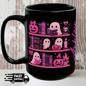 Personalized Cute Ghosts Mug, Festive Halloween Ceramic Mug, Fall aesthetic, Halloween theme, Book Lover Teacup, Book Lover Gifts, Bookish