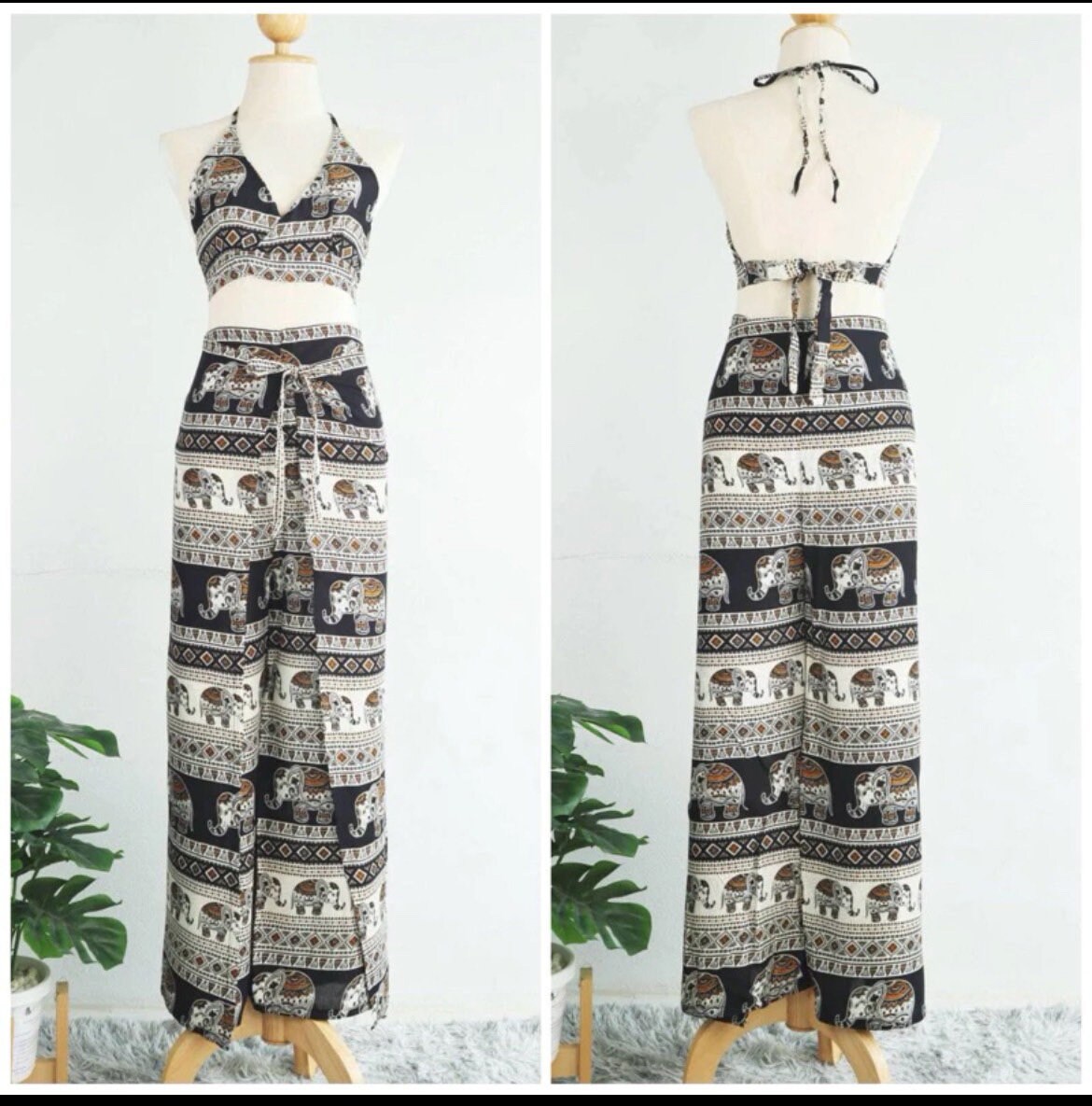 Women's Elephant Print Long Caftan Maxi Dress - Beach Cover Up, Kimono Sleeves, 52 Inch