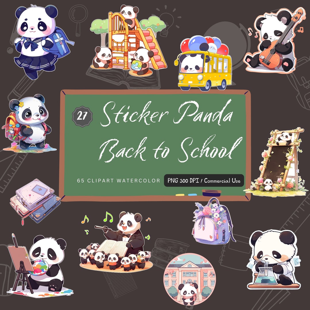 27.sticker Panda Back to School, 6 Printable Sticker Sheet 1016 CM