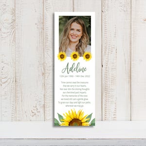 Editable Sunflower Memorial Bookmark Template – Printable Funeral Keepsake