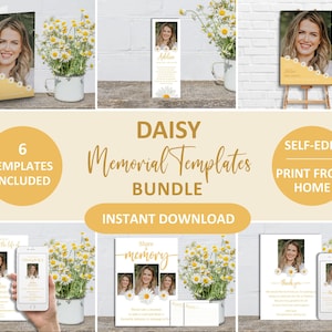 Editable Daisy Memorial Bundle • Printable Celebration of Life Templates • Funeral Program • Instant Download