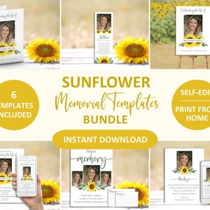 Editable Sunflower Memorial Bundle • Printable Celebration of Life Templates • Funeral Program • Instant Download