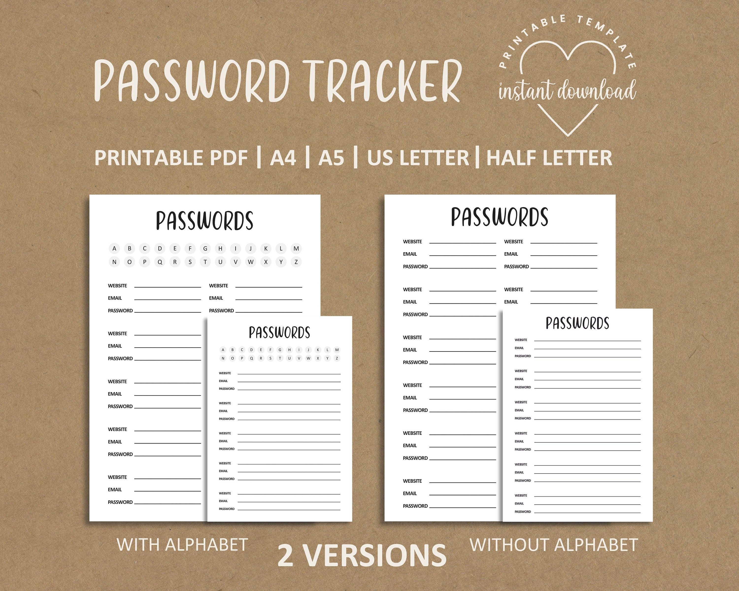 Password Reminder Examples Password Tracker Template – Printable Password Tracker – Password ...