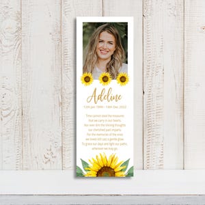 Editable Circle of Sunflowers Memorial Bookmark Template – Printable Funeral Keepsake