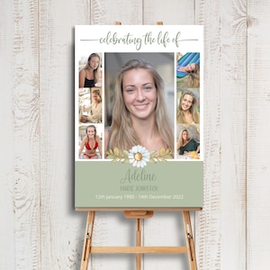 Editable Olive Daisy Memorial Welcome Sign - Instant Download Easel and Tabletop Funeral Sign Template