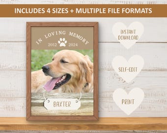 Editable Pet Memorial Photo Template - Instant Download - Printable Pet Loss Memorial Keepsake - In Loving Memory of Family Pet - Boho Beach
