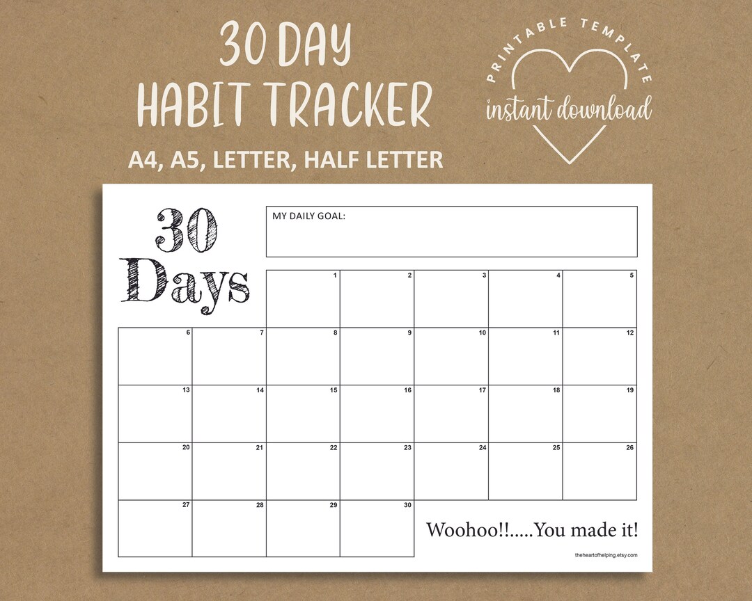 30 Day Habit Tracker Printable - Habit Tracker Template - Instant ...