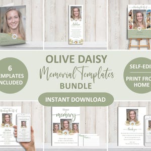 Editable Olive Daisy Memorial Bundle • Printable Celebration of Life Templates • Funeral Program • Instant Download