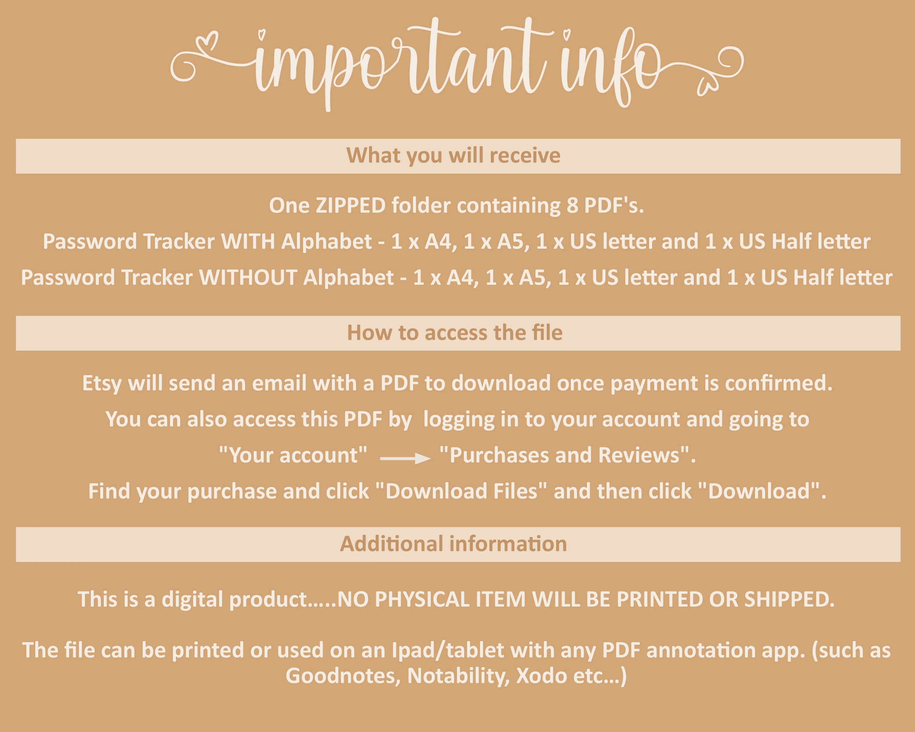 Password Protection Reminders Password Tracker Template – Printable Password Tracker – Password ...