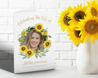 Editable Funeral Program Template with Circle of Sunflowers – Printable Sunflower Memorial Program – Celebration of Life – Order of Service