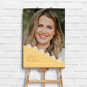 Editable Daisy Memorial Welcome Sign - Instant Download Easel and Tabletop Funeral Sign Template