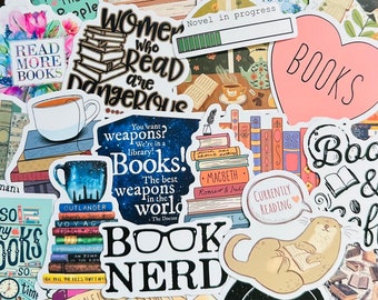 Book Stickers, Kindle Bookish Reader Themed Sticker Pack (2) Waterproof Book Nook Stickers, Water bottle Laptop Book Lover Gift