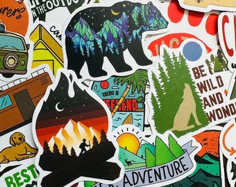 5-50pcs Outdoor Camping Hiking Stickers Pack Nature Set Lot, Decals For Laptop, Luggage, Water Bottle, Skateboard, Guitar Decor Access