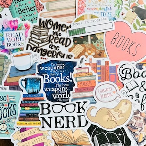 Book Stickers, Kindle Bookish Reader Themed Sticker Pack (2) Waterproof Book Nook Stickers, Water bottle Laptop Book Lover Gift