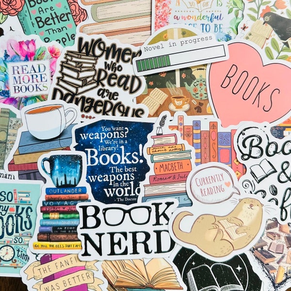 Book Stickers, Kindle Bookish Reader Themed Sticker Pack (2) Waterproof Book Nook Stickers, Water bottle Laptop Book Lover Gift