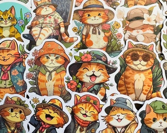 5-50pcs Ginger Cat Stickers, Kawaii Funny Cat Gift Waterproof Cute Sticker Pack Decals For Laptop, Luggage, Water Bottle, Skateboard