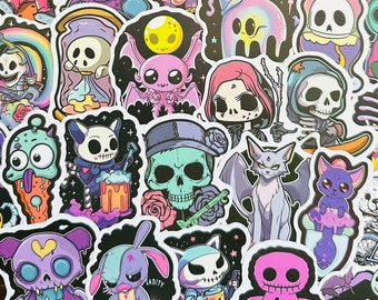 5-50pcs Kawaii Goth Stickers (3) Luggage Laptop Water bottle Sticker Pack, Cute Skull Gothic Decals