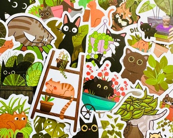 5-50pcs Cat & Plants Stickers (4) Kawaii Funny Gift Waterproof Stickers Decals For Motorcycle, Laptop, Luggage, Water Bottle, Skateboard