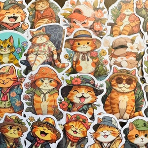 50 Ginger Cat Aufkleber, Kawaii Lustiges Katzengeschenk wasserdichtes nettes Aufkleber-Abziehbild für Laptop, Gepäck, Wasserflasche, Skateboard