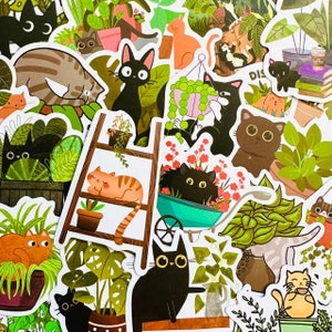 5-50pcs Cat & Plants Stickers (4) Kawaii Funny Gift Waterproof Stickers Decals For Motorcycle, Laptop, Luggage, Water Bottle, Skateboard