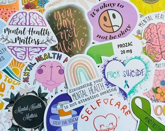5-50pcs Mental Health Matters Stickers, Random Anxiety Depression Die Cut Sticker Pack for Laptop Phone Skateboard Luggage