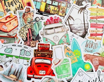 5-50 Pack Travel the World Stickers, Waterproof Sticker Pack for Laptops, Skateboards, Phones, Rewards, Water Bottles, Bikes, Luggage