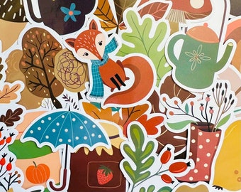 5-50Pack Autumn Forest Stickers, Leaves Sticker Pack for Laptops, Skateboards, Phones, Rewards, Kids, Water Bottles, Bikes, Luggage