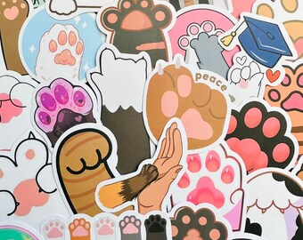 Cute Paw Stickers, Kawaii Funny Gift, Die Cut Waterproof Cute Pet Cat Sticker Pack, Decal for Laptop, Luggage, Water Bottle, Skateboard