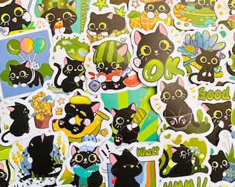 5-60 stuks schattige zwarte kat stickers (2) Kawaii grappige kat cadeau waterdicht schattig stickerpakket stickers voor laptop, bagage, waterfles, skateboard