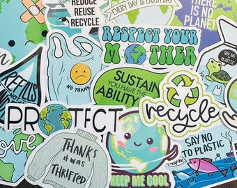 5-50pcs Recycle & Save our Planet, Environment Friendly themed Stickers/ Save the Ocean/ Green Sticker Pack / Nature Stickers Decal