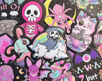 5-50pcs Kawaii Goth Stickers (1) Luggage Laptop Water bottle Sticker Pack, Cute Skull Gothic Decals