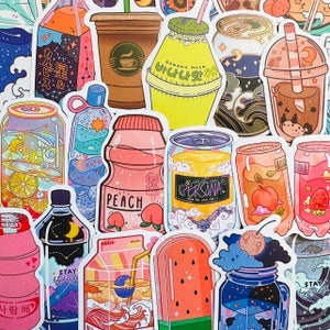5-50Pack Aesthetic Drink Korean and Japanese style Stickers for Laptops, Skateboards, Phones, Rewards, Kids, Water Bottles, Bikes, Luggage