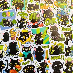 Lot de 60 autocollants mignons de chat noir (2), cadeau de chat drôle kawaii, paquet d'autocollants mignons pour ordinateur portable, bouteille d'eau